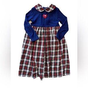Youngland‎ girl’s dress navy and plaid Peter Pan collared dress, size 4T